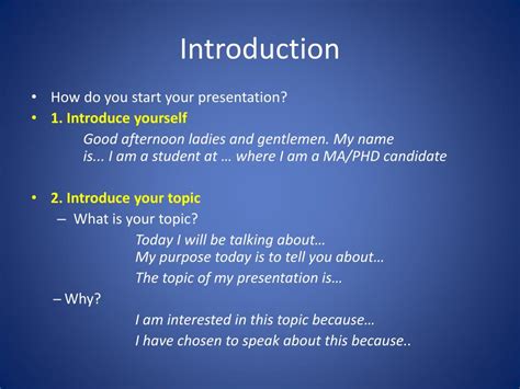 Giving introduction in presentation