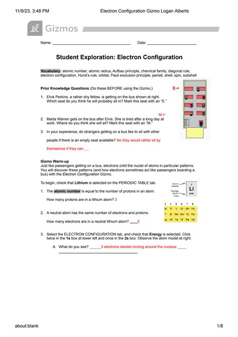 Gizmo Electron Configuration Answer Key