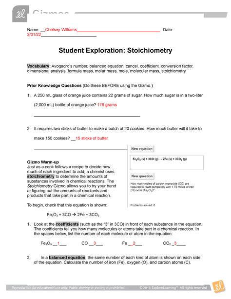 Gizmo answer key stoichiometry. Things To Know About Gizmo answer key stoichiometry. 