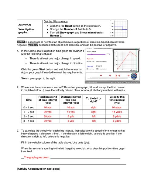 Name: David Kitterman Date: 10/1/2019 Student Exploration: Distance-Time and Velocity-Time Graphs [NOTE TO TEACHERS AND STUDENTS: This lesson was designed as a follow-up to the Distance-Time Graphs Gizmo™. We recommend you complete that activity before this one.] Vocabulary: displacement, distance traveled, slope, speed, velocity Prior Knowledge Questions (Do these BEFORE using the Gizmo .).