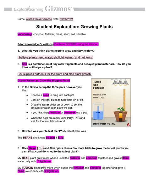 This online pronouncement Gizmo Student Exploration Growing Plants Answer Key Pdf can be one of the options to accompany you taking into account having supplementary time. It will not waste your time. say yes me, the e-book will extremely ventilate you extra matter to read. Just invest little period to entrance this on-line declaration Gizmo ...