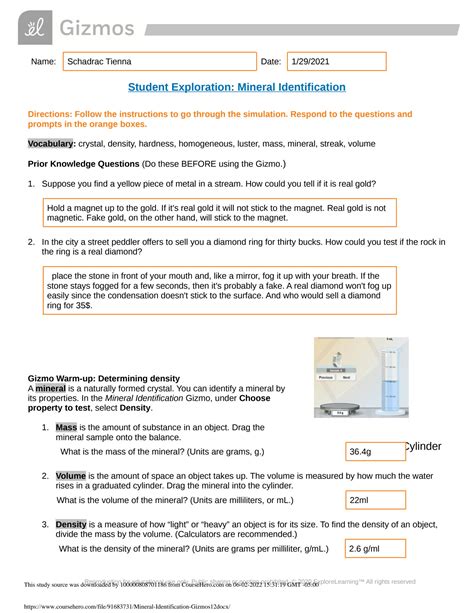 Answer Key for Mineral ID worksheet Lesson 11 by Naomi McDonnell. Check Details. Answer key and worksheet for identifying rocks. Mineral lab minerals worksheet properties physical tableTopic 2.1.2 mineral identification key Mineral identification gizmo db promotiontablecoversMineral identification lab directions and answer sheet.