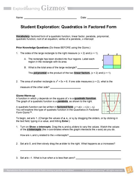 Gizmo of the Week Quadratics in Factored Form ExploreLearning News