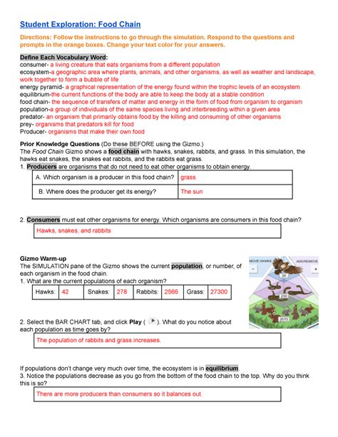 Answer key to food chain gizmoAnswer Key To Food Chain Gizmo - examgreen.comStudent Exploration Food Chain Answer Key.zip > DOWNLOAD 09d271e77f In this ecosystem consisting of hawks, snakes, rabbits and grass, the population of each species can be studied as part of a food chain. student exploration sheet food chain answer key.pdf FREE PDF .... 