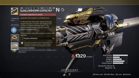 Gjallarhorn catalyst. Dec 8, 2021 · The Gjallarhorn Exotic Rocket Launcher has made its way to Destiny 2 alongside the 30th Anniversary pack, and players can get the catalyst for the weapon, too. The Gjallarhorn is a returning weapon from the first Destiny that Bungie originally announced would be making an appearance as a key piece of content within the 30th Anniversary pack. 