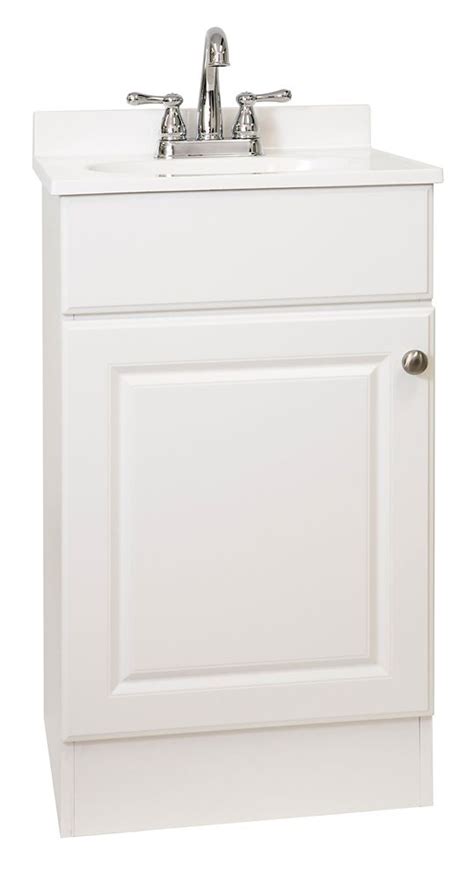 48.5 in. W x 18.75 in. D x 34.14 in. H single-sink bathroom vanity maximizes storage in your main bathroom; White cultured marble vanity top with a 2.25 in. H edge profile is predrilled for a 4 in. centerset faucet; faucet and drain sold separately; Integrated rectangular sink with no overflow hole to help promote a bacteria-free environment . 