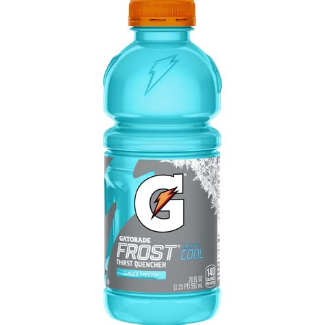 Glacier freeze. Includes 1 (20oz) bottles of Gatorade Frost Thirst Quencher Sports Drink, Glacier Freeze flavor. When you sweat, you lose more than water. Gatorade Thirst Quencher contains critical electrolytes to help replace what's lost in sweat. Gatorade Frost has a light, crisp flavor and is made to keep you hydrated. All products are formulated and tested ... 