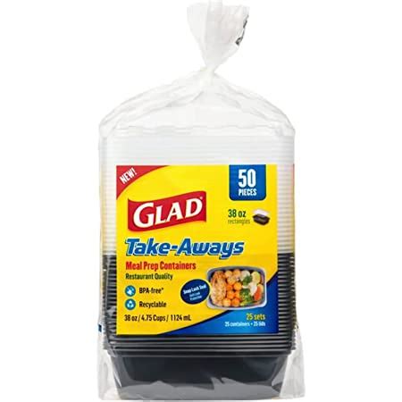 GladWare Home Entree Food Storage Containers, Medium Square Holds 25 Ounces of Food, 5 Count Set |With Glad Lock Tight Seal, BPA Free Containers and Lids. 245. 500+ bought in past month. $789 ($1.58/Count) List: $8.99. FREE delivery Tue, Oct 10 on $35 of items shipped by Amazon. Or fastest delivery Fri, Oct 6.. 