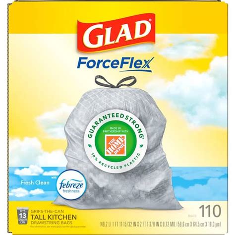 Glad ForceFlex 13 Gal. Tall Kitchen Drawstring Fresh Clean Scent