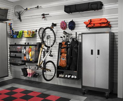 Gladiator garage organization. Gladiator Adjustable Height Overhead Garage Storage 750-lb in Gray Steel (48-in W x 96-in D) Gladiator® Overhead GearLoft™ Storage adds a new dimension to garage organization. Get a range of items off the floor, from seasonal items and building supplies to full-sized bins and totes. 
