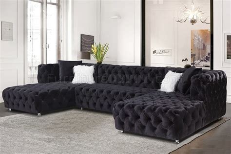 Glam Black Velvet Upholstered L-Shape Sectional Set …