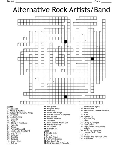Glam metal groups crossword. Glam Rock Band The Hoople Crossword Clue Answers. Find the latest crossword clues from New York Times Crosswords, LA Times Crosswords and many more. Enter Given Clue. Number of Letters (Optional) ... Glam metal groups 2% 5 LOBOS: Chicano rock band Los __ By CrosswordSolver IO. Refine the search results by specifying the number … 