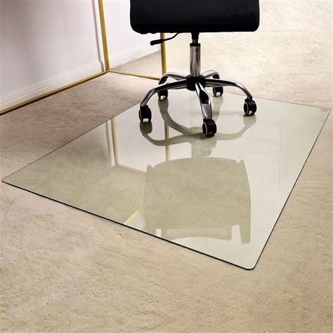 Glass floor mat. Features. Cleartex Glaciermat designer chair mats manufactured from incredibly tough tempered glass. Ideal for executive or home office use. Our reinforced glass is tested up to 1000 lbs making it suitable for heavy office chairs or heavier users. Provides elegant, crystal clear floor protection from chair caster damage and general wear. 