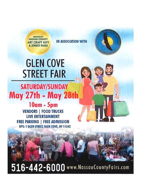 The City of Glen Cove will host a street fair featuring arts and crafts, sweet treats, various vendors, food trucks and live entertainment. There will be a petting zoo, …. 