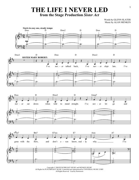 Glenn Slater "The Life I Never Led" Sheet Music PDF Notes, Chords ...