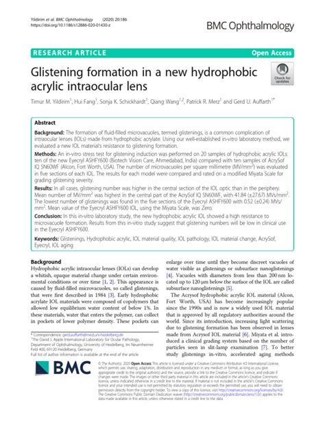 Glistening formation in a new hydrophobic acrylic intraocular lens ...