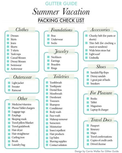 Glitter Guide Summer Vacation Packing Checklist Glitter Guide