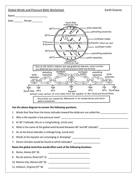 Global Winds And Pressure Belts Worksheet Answer Key