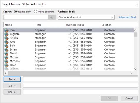 Global address list. You can use the Outlook Address Book—a collection of address books or address lists created from your contact folders—to look up and select names, email addresses, and distribution lists when you address email messages. If you use Outlook with an Exchange Server account, your address book list will include the Global Address List (GAL). The ... 