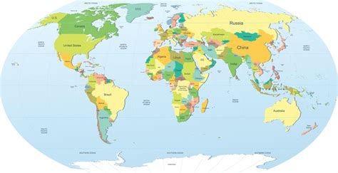  World map with the nations represented by t