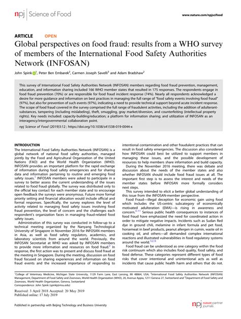 Global perspectives on food fraud: results from a WHO survey