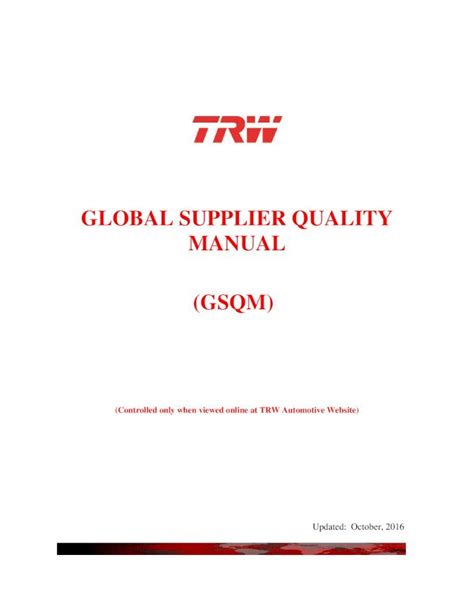 Global supplier quality manual trw automotive. - New holland maintenance manual br 7080 baler.