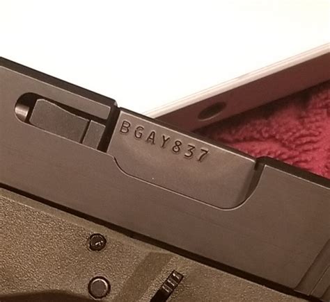 Glock serial number plate. The Glock serial number is mostly printed in two common locations: on the slide of the gun or a specific location on the barrel length. You can also match both to confirm that the serial number matches. Most Glock generations for example gen 1, gen 2, and gen 3 have different serials. 