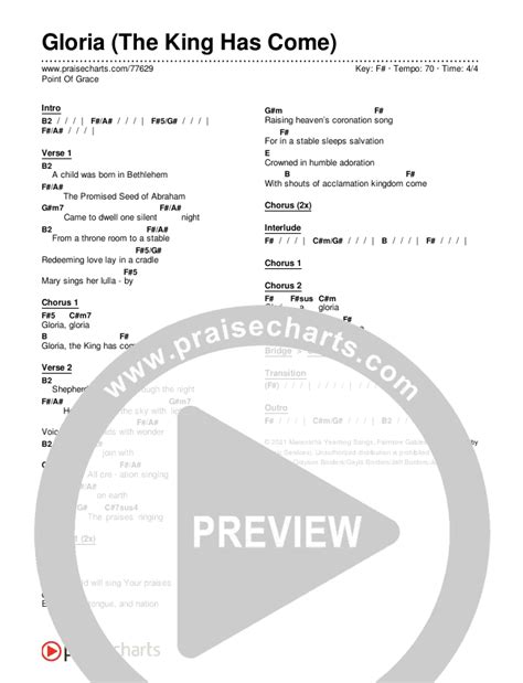 Gloria (The King Has Come) Chords PDF (Point Of Grace)