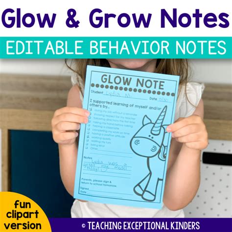Glow and Grow Notes Editable Behavior Notes to Parents Positive
