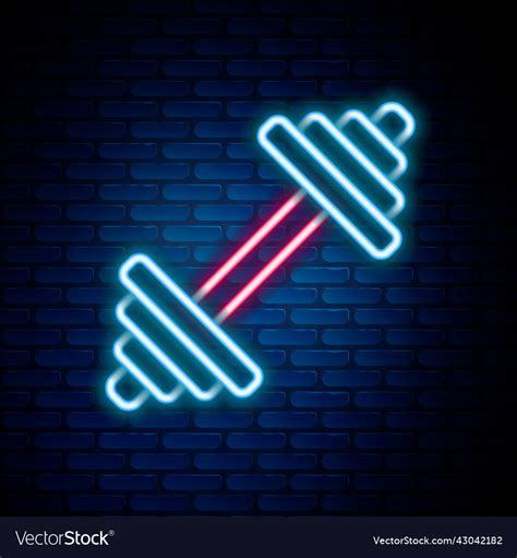 Glowing neon line dumbbell icon isolated on brick Vector Image