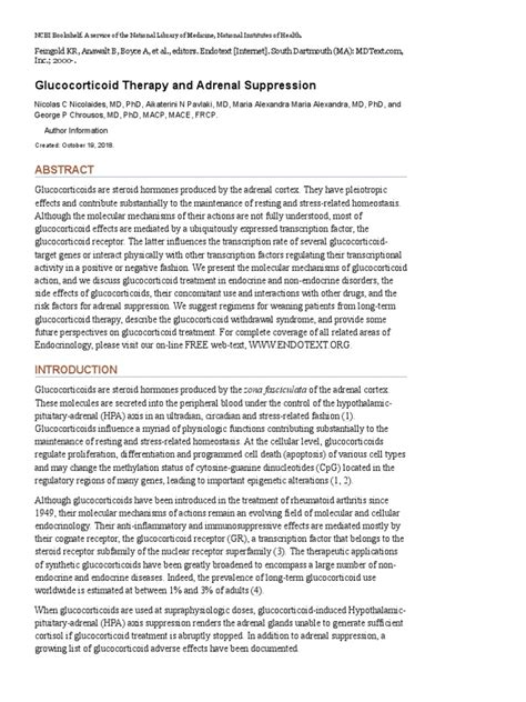 Glucocorticoid Therapy and Adrenal Suppression - Endotext