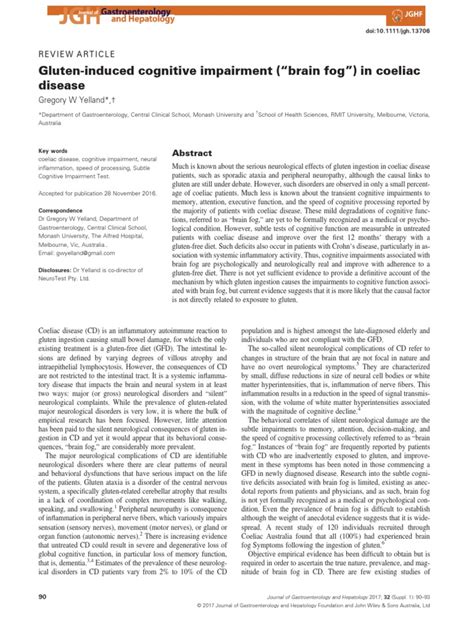 Gluten-induced cognitive impairment ("brain fog") in coeliac disease