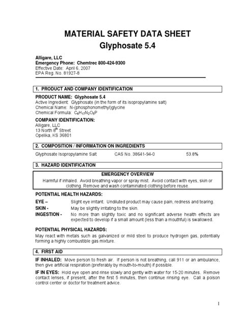 Glyphosate Msds Sheet
