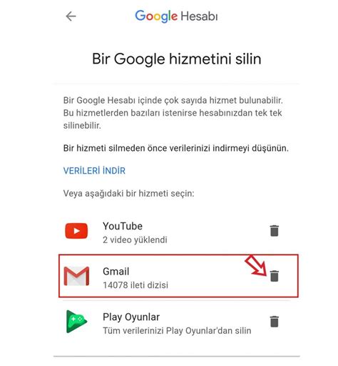 Gmail hesap silme