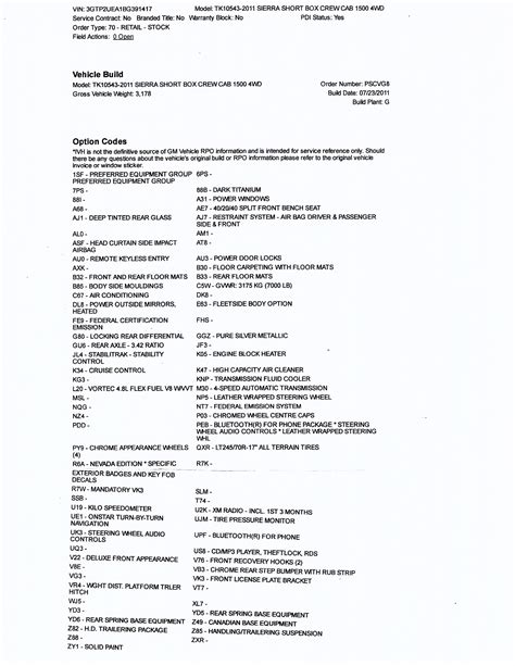Gmc Build Sheet By Vin Number