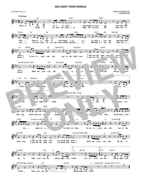 Go Light Your World Sheet Music Kathy Troccoli Lead Sheet / Fake Book