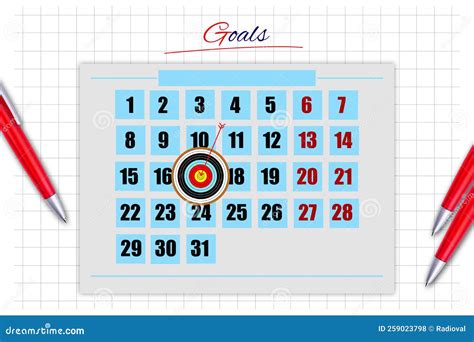 Goals Concept. Calendar with the Date Marked As a Target with an Arrow