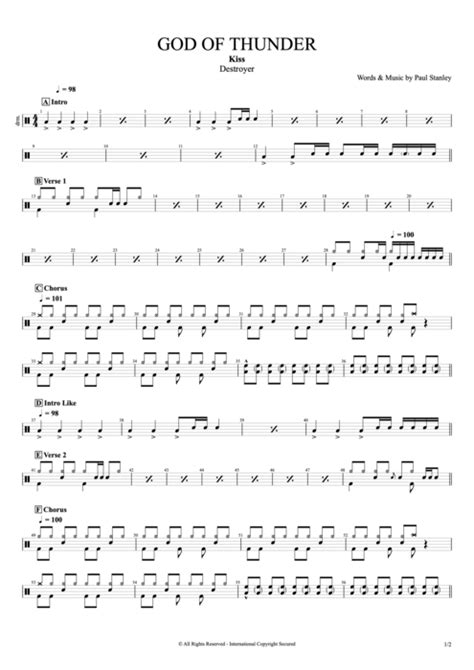 God of Thunder Drum Tab by KISS Songsterr Tabs with Rhythm