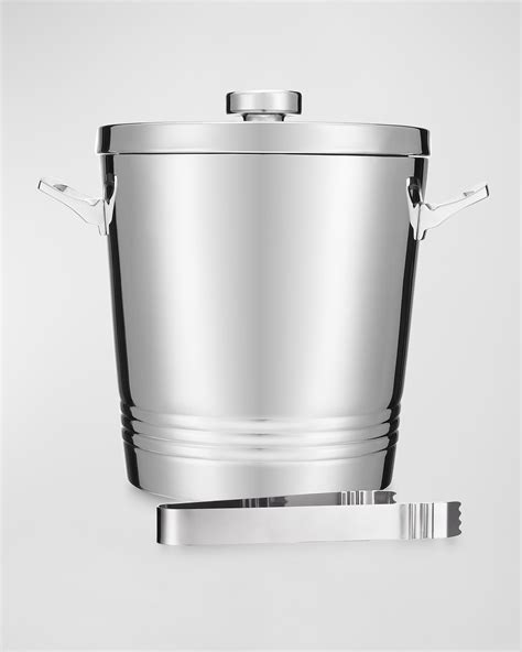 Godinger Stainless Steel Ice Bucket with Handle & Lid 6" Hammered Finish