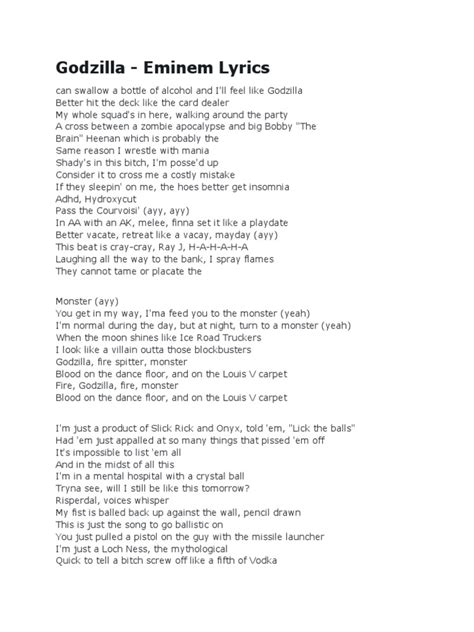 Godzilla eminem lyrics. Things To Know About Godzilla eminem lyrics. 