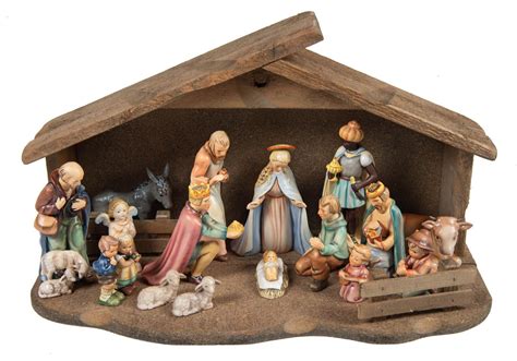 eBay. Add to your Christmas decor with this beautiful 18-piece nativity figurine set from Hummel Goebel. This multicolor set includes 20 figurines made of porcelain, each signed and manufactured in Germany in 1951. The large set features a beautiful nativity scene with various characters and animals including the hard to find camel.. 