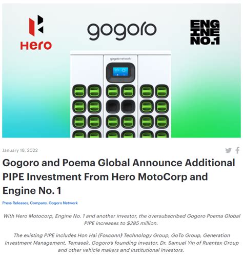 Gogoro and POEMA GLOBAL announce Additional PIPE Investment from Hero ...