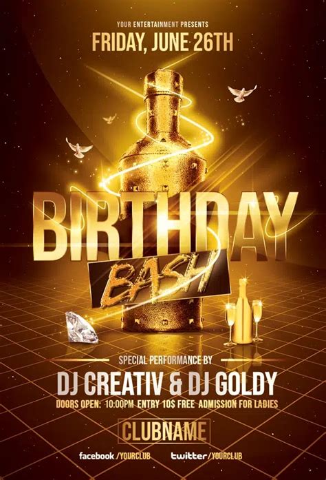 Gold Birthday Bash PSD Flyer Template Download PSD Flyer FFFLYER