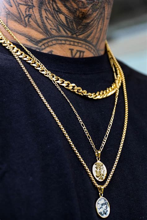 Gold necklaces for men. Mens Chain, 4mm Gold Plated Curb Chain, Personalized Chain, Custom Necklace, Engraved Initials, Stainless Steel Necklace for Men. (2.4k) $35.58. FREE shipping. 24K Gold Chain Necklace in Various Styles. Perfect Gift for Her Choker or Him Curb Trace or Prince of Wales Necklace Various lengths. (4.3k) 