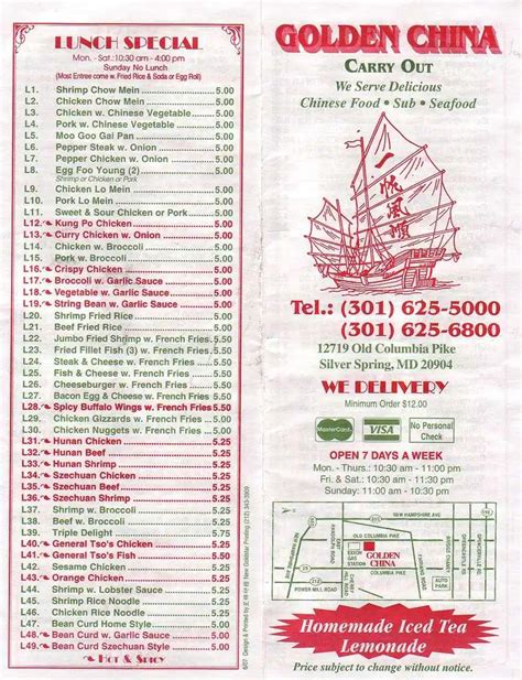 Menu for Golden China Appetizers Egg Roll. 5 reviews 1 photo. $1.30 2 Spring Roll $2.50 Soup With crispy noodle. Wonton Soup. 4 reviews. Small $2.50 Large $3.95 Vegetable Soup $5.50 Lo Mein .... 