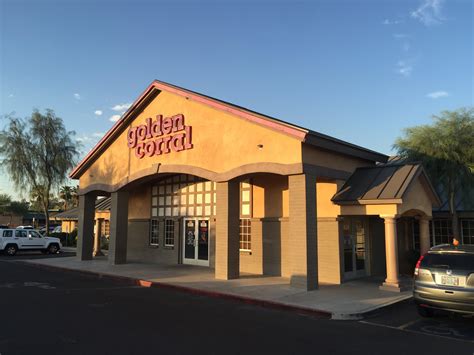 Golden corral locations in phoenix. Breakfast Buffet Menu. Rise and shine with our legendary breakfast buffet, featuring cooked-to-order eggs, omelets, bacon, sausage, buttermilk pancakes, crispy waffles, melt-in-your-mouth cinnamon rolls and more! 