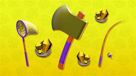 Golden tools acnh. Mar 27, 2020 · 1. Golden Axe. Breaking 100 Axe Tools will unlock the DIY recipe to craft the Golden Axe. As for its recipe, you’ll need: 1x Golden Nugget + 1x Axe. 2. Golden Bug Net. To unlock the recipe for Golden Bug Net, you’ll need to catch a total of 80 bugs in the game and complete the Critterpedia’s bug section. 