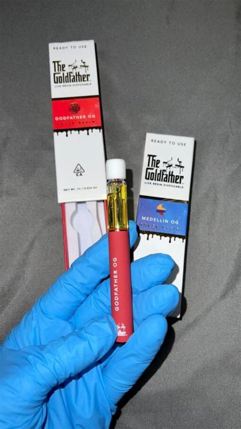 Buy The Goldfather Disposables Online. The Goldfather disposables come ready to use and contain clean Cat 3 distillate, live resin, and terpenes for sweet, rich flavors and potent effects. Each disposable is 1 gram in size and has an in-built battery..