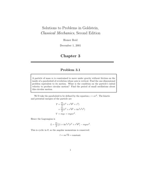 Goldstein Classical Mechanics Solutions Chapter 3