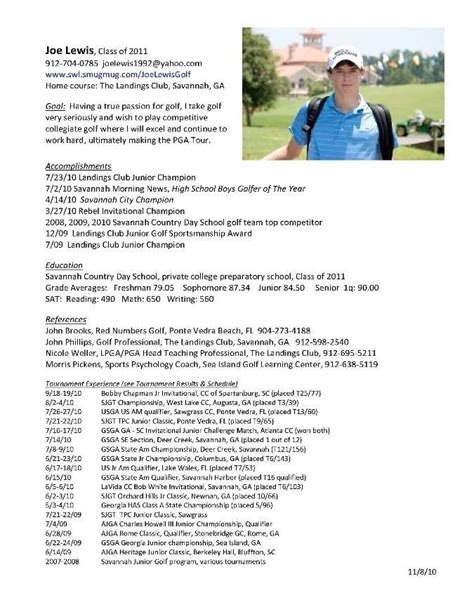 Golf Resume Template
